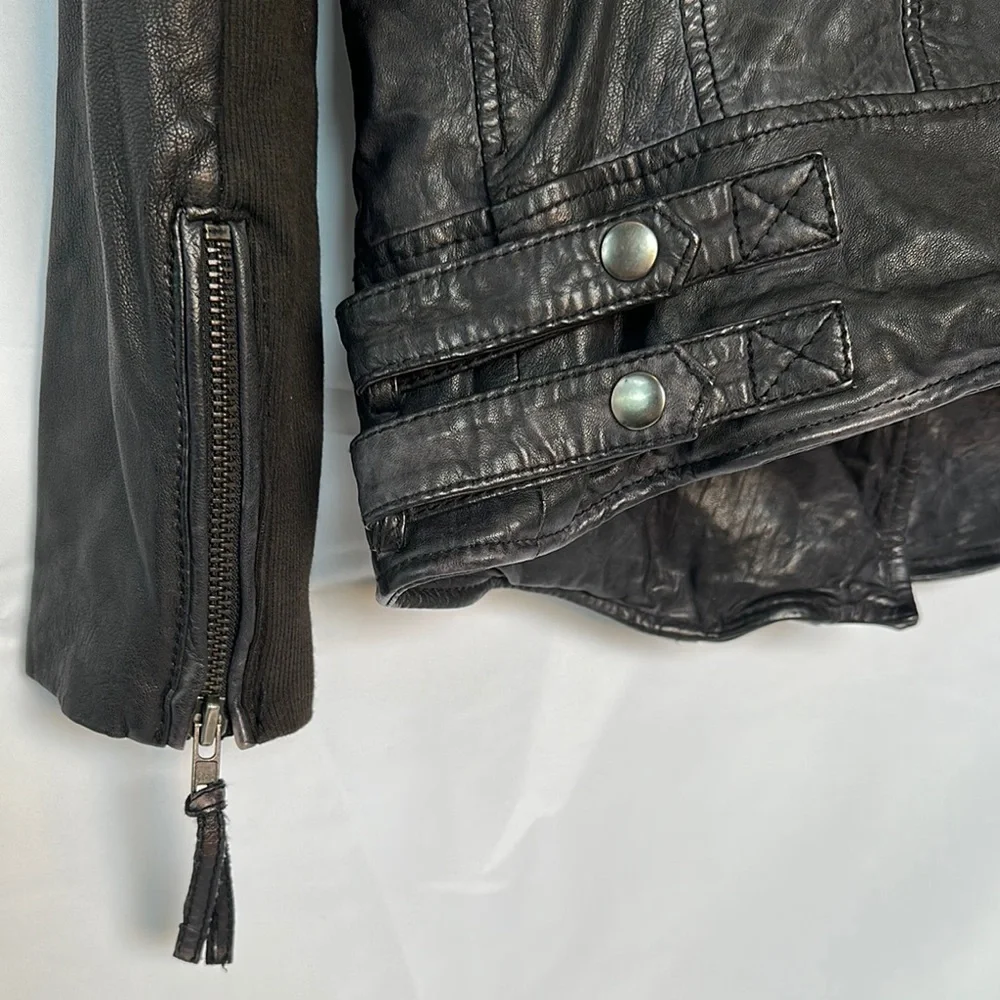 Muubaa Black Leather Biker Jacket - Picture 3 of 7